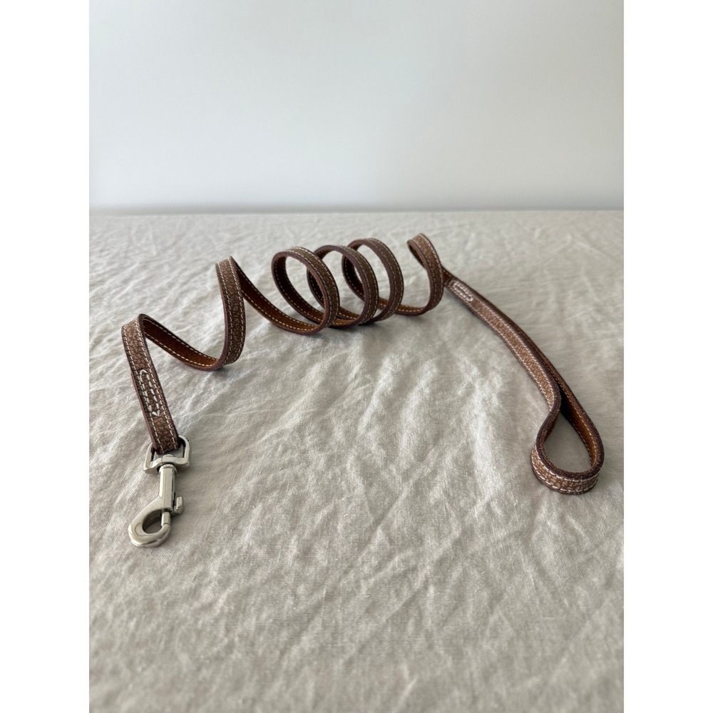 Leather Dog Leash OS Brown Classic Contrast Stitching Pet Accessory - Picture 2 of 5